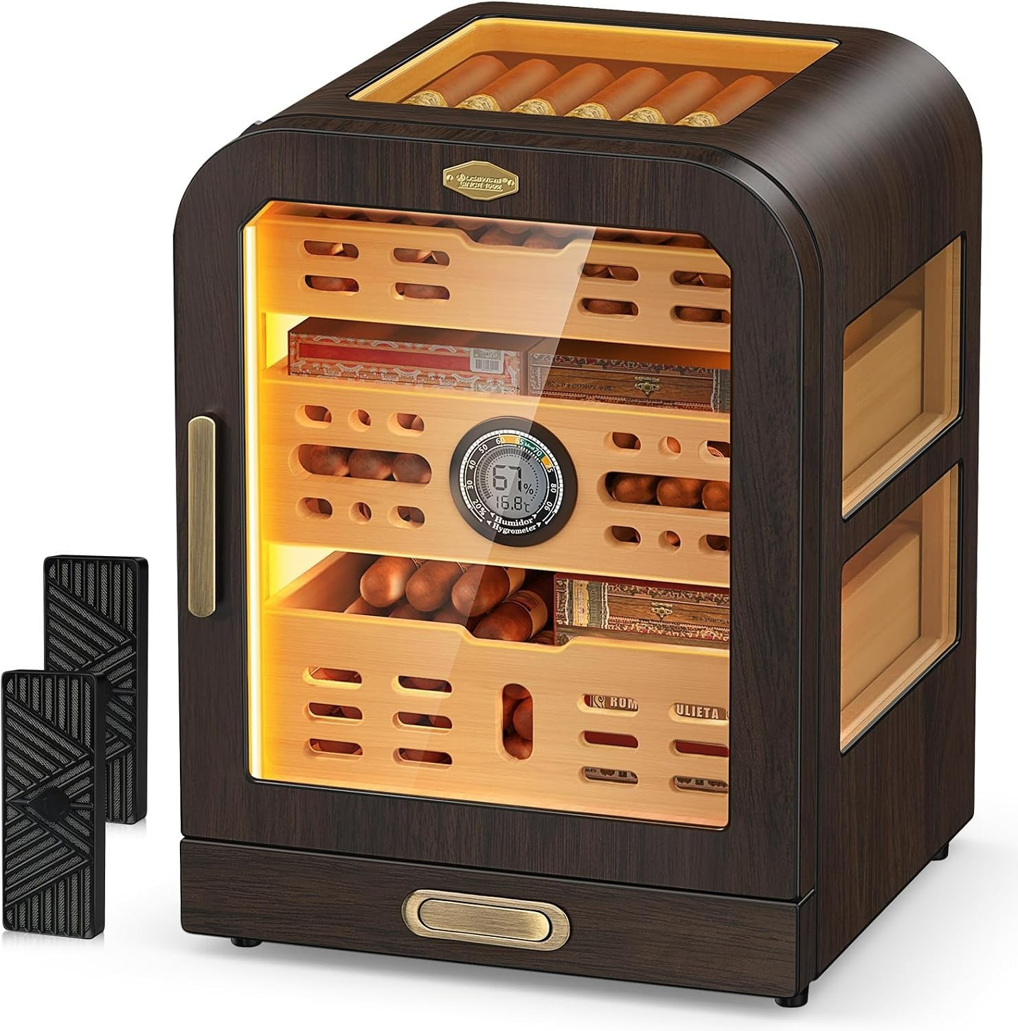 Cigar Humidor, 4 Side Windows humidor Cigar Box, Cedar Wood Drawer Humidor, with Cigar Humidor, 4 Side Windows humidor Cigar Box, Cedar Wood Drawer Humidor, with