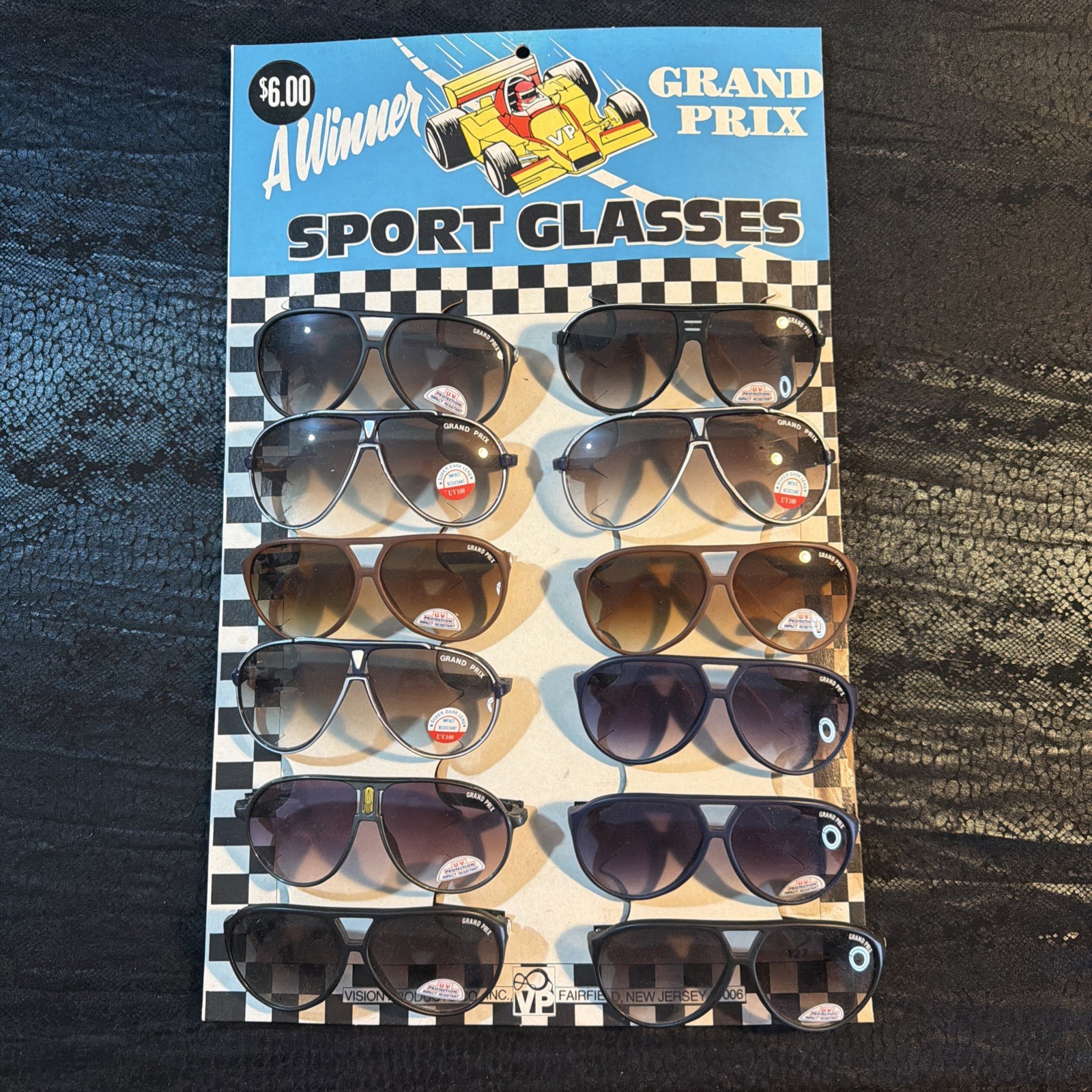 Rare Vintage Grand Prix Sport Glasses Display with  All Originals aviator