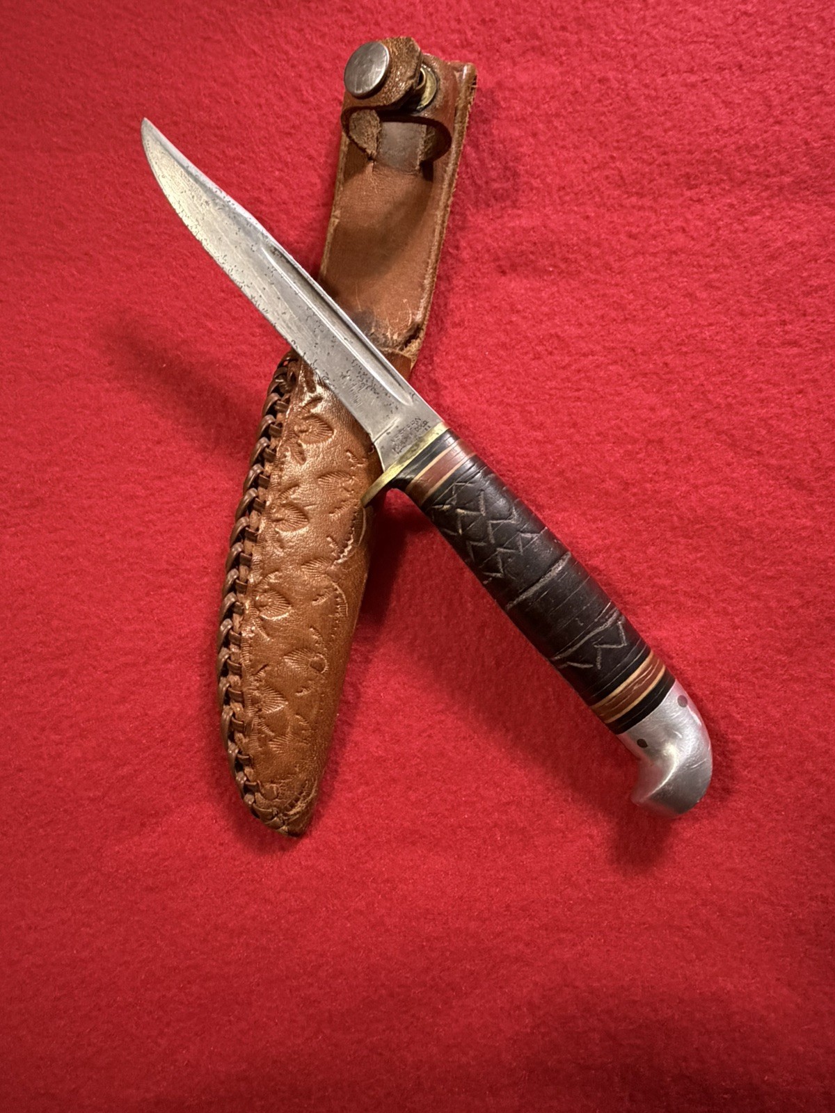 Vintage 1935-1950 Western Boulder, Colo. Fixed Blade L48 Knife W/Leather Sheath