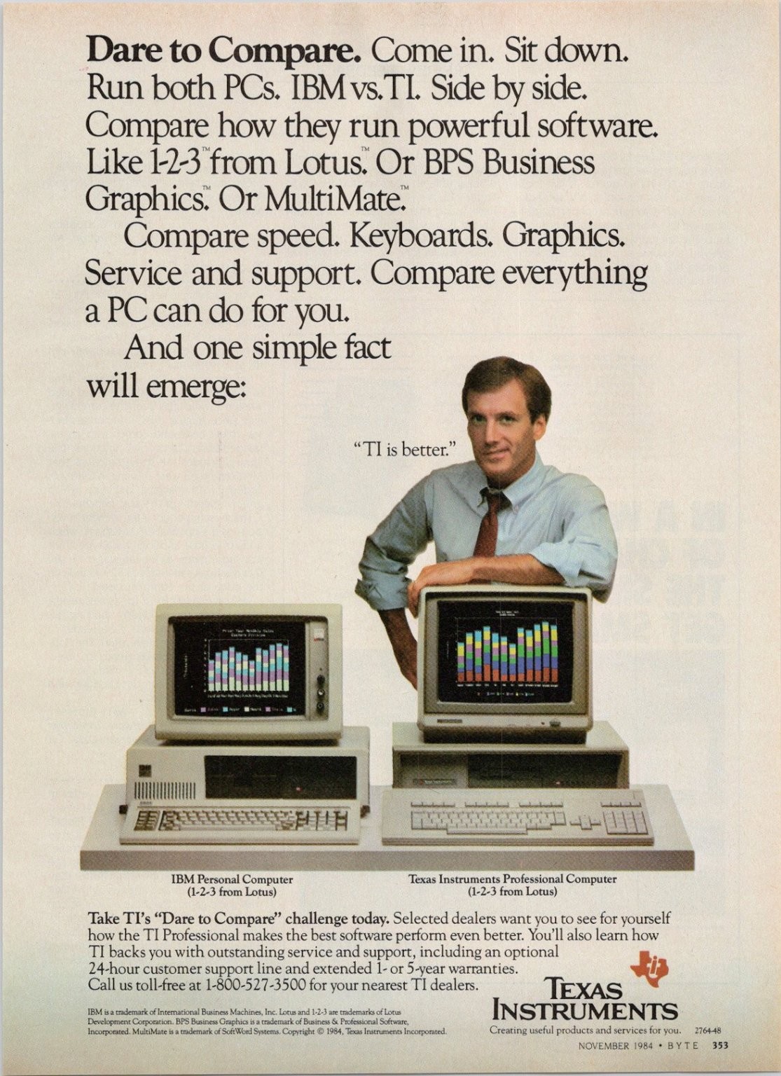 Texas Instruments 1984 Original Print Ad IBM vs TI Professional Computers