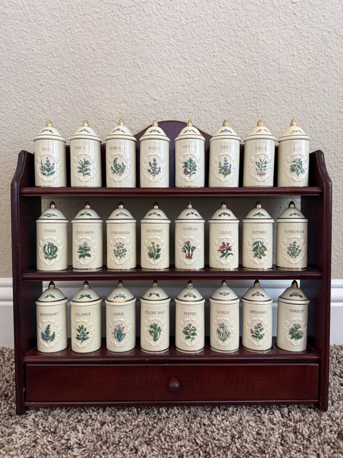 Vintage 1992 Lenox Spice Garden Full Set of 24 Jars w/ Wooden Rack / Never Used