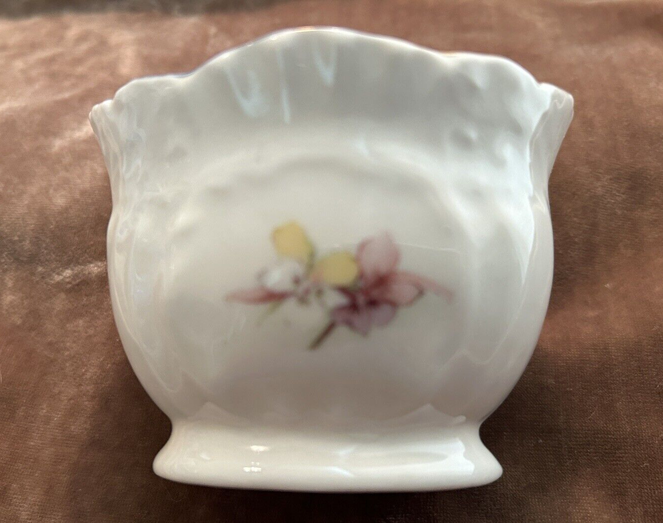 Vintage Open Sugar Bowl ~ Scallop Gold Trim Rim w/ Yellow & Lavender Floral