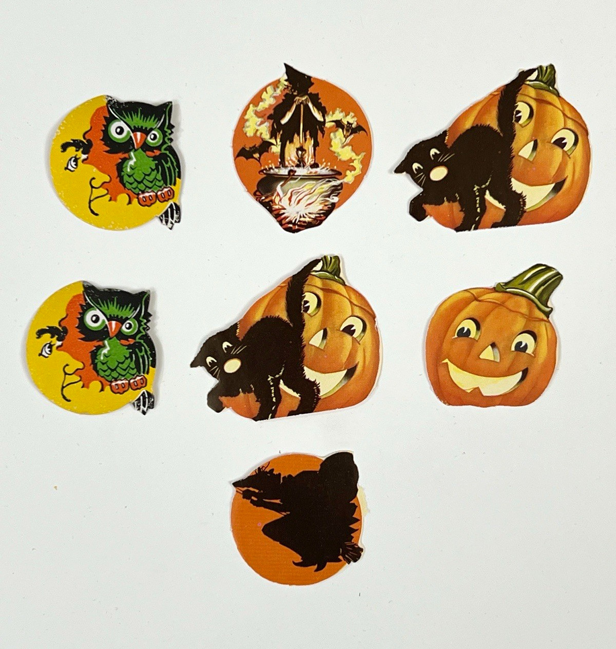Vintage Eureka Dennison Halloween Gummed Seals Lot Pumpkin Black Cat Owl Ghost