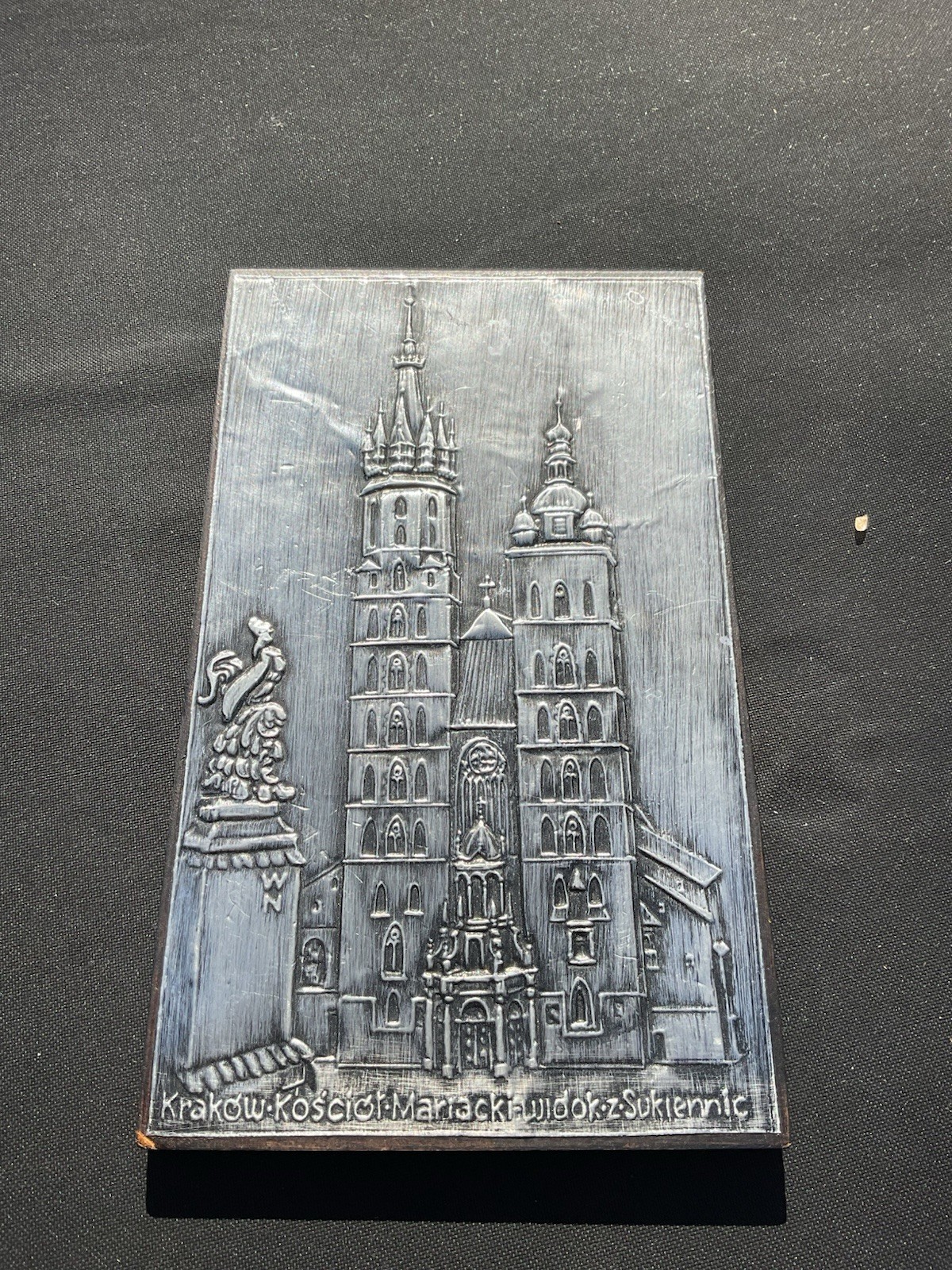 Vintage Polish Polska Krakow Metal Stamping Church Plaque 10” X 6”