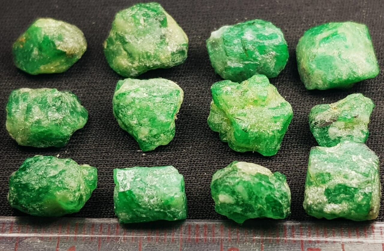 60 Ct Beautiful Top Class 12 Pieces Green Color Emerald From Swat Pakistan 