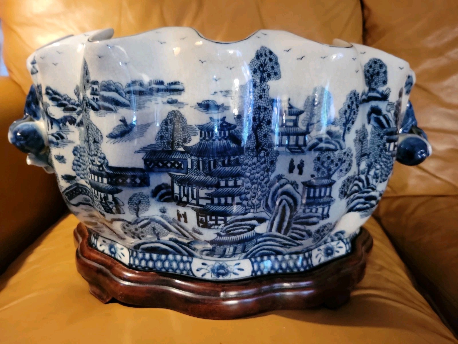 LARGE Vintage United Wilson 1897 JUWC Porcelain Chinoiserie Foot Bath W/ Base LARGE Vintage United Wilson 1897 JUWC Porcelain Chinoiserie Foot Bath W/ Base