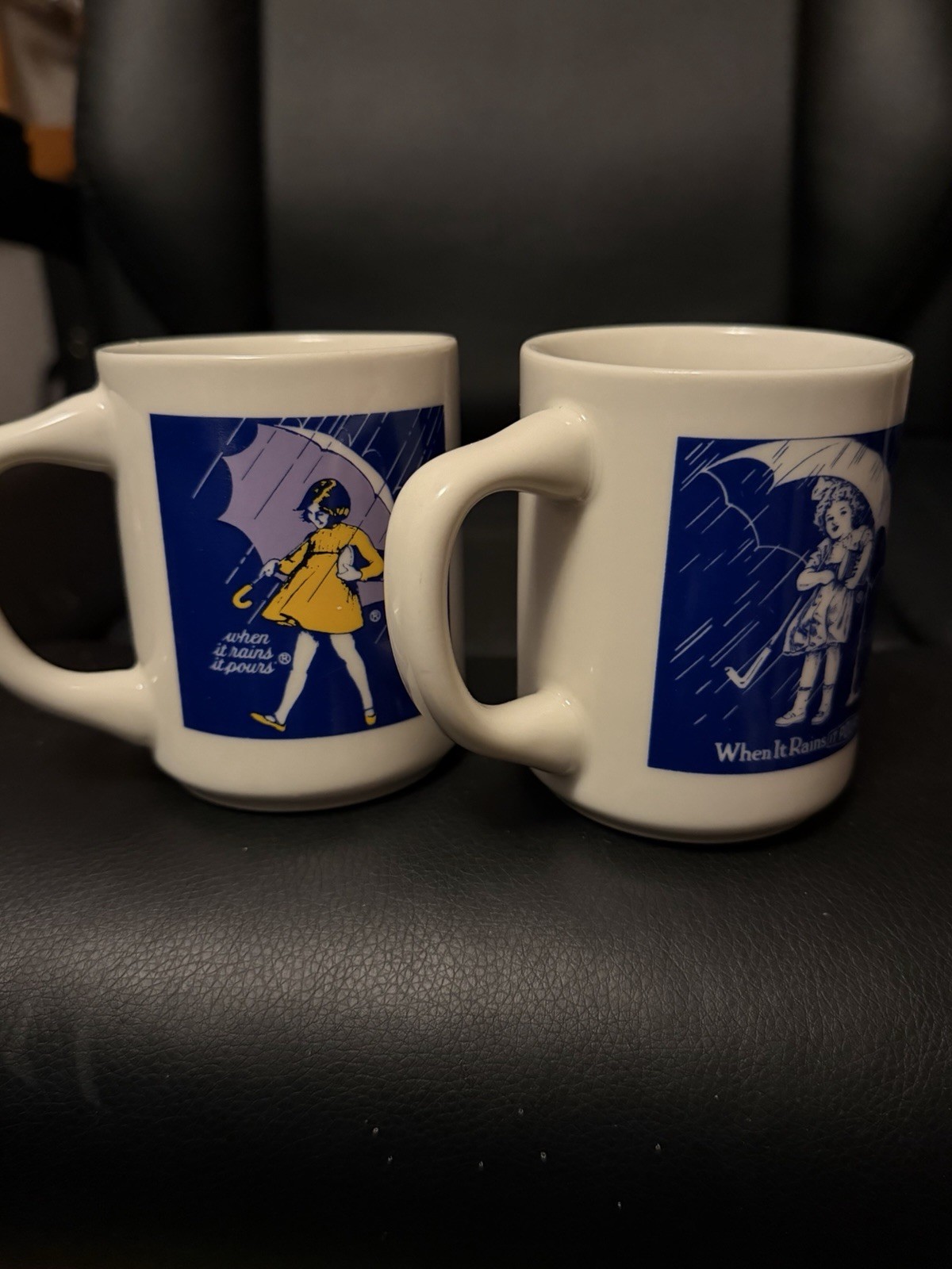 Vintage When It Rains It POURS 1914 And  1968 Morton's Salt  Cup Mug 10 oz