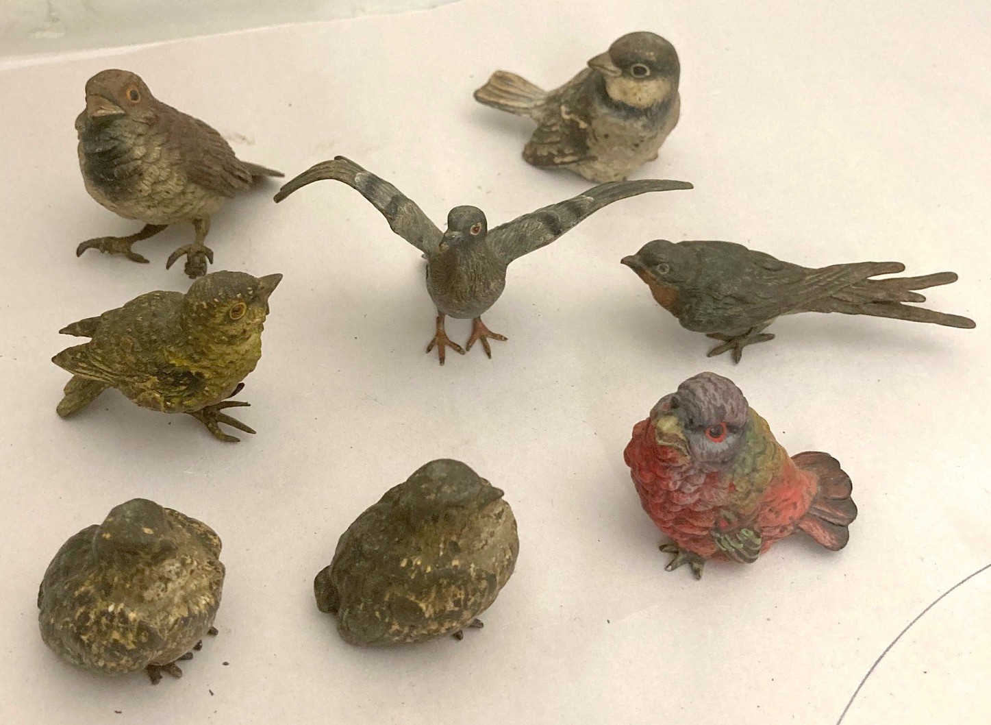 Group of 8 Cold Painted Bronze Birds