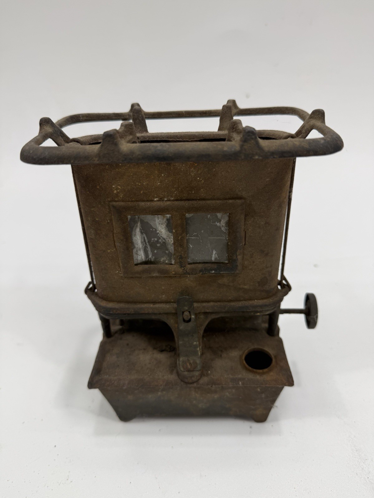 Antique UNION Cast Iron Kerosene Sad Iron Heater Camp Stove + Mica Window