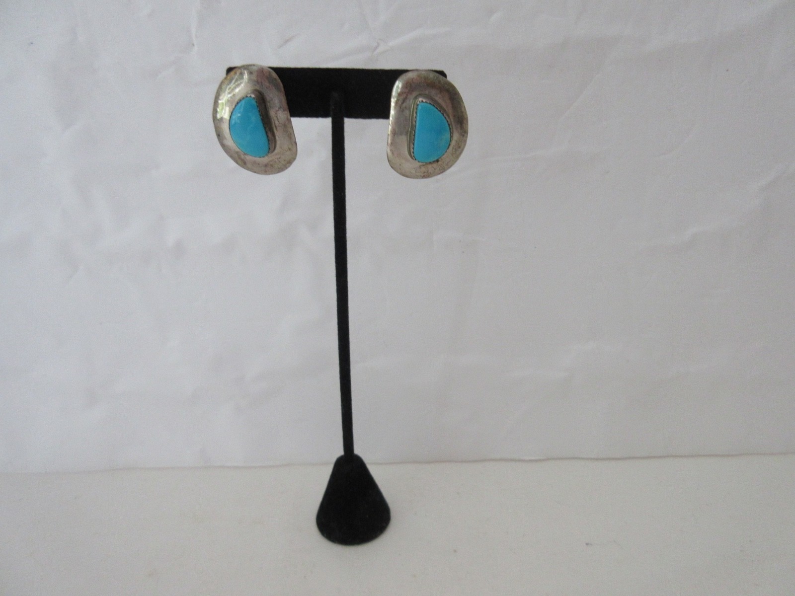 Vtg Patricia Platero Navajo 925 Sterling Silver Turquoise Pierced Earrings ~ PP