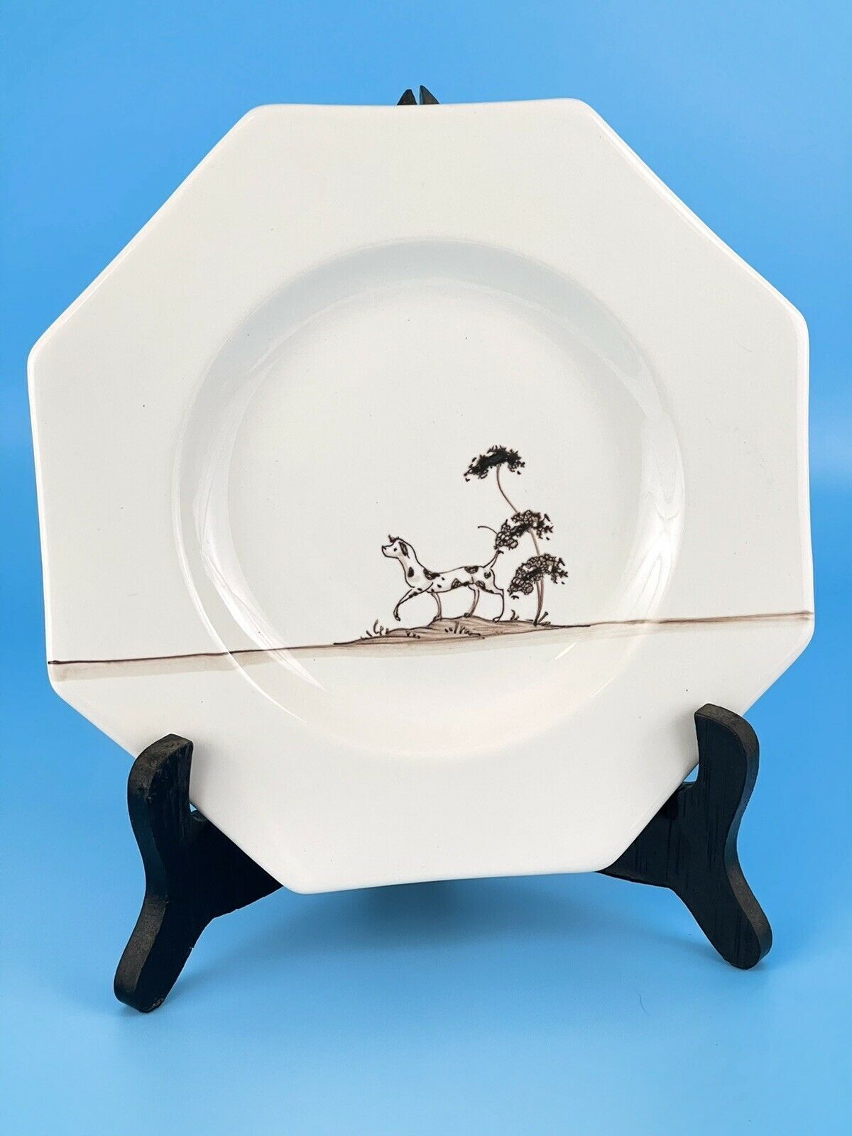 Deborah Sears Isis Ceramics LITTLE RUSTICS Plate Brown Puppy Dalmatian 8\