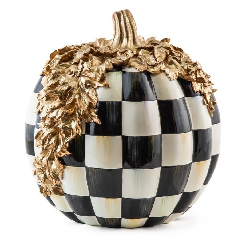 NEW MacKenzie Childs Courtly Check Gold Foliage Pumpkin 11.5