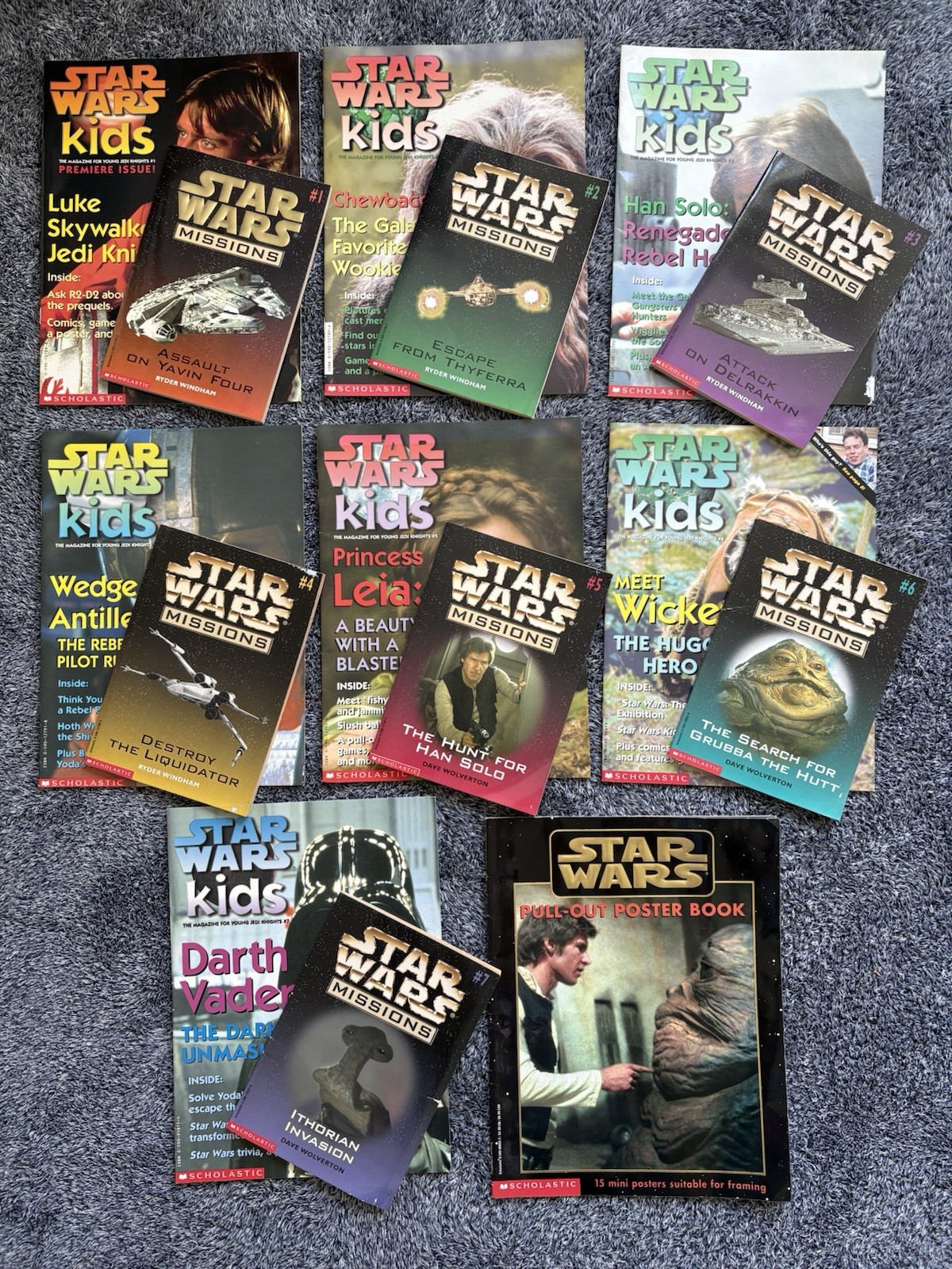 Vintage 97 Scholastic Star Wars Missions Books + Kids Magazines #1-7 + posters