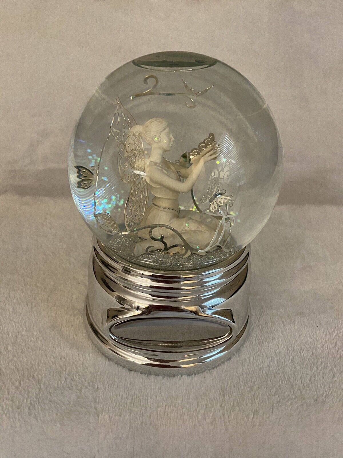 Fairy Snow Globe Music Box w/ Silver Fairy & Butterflies By Things Remembered