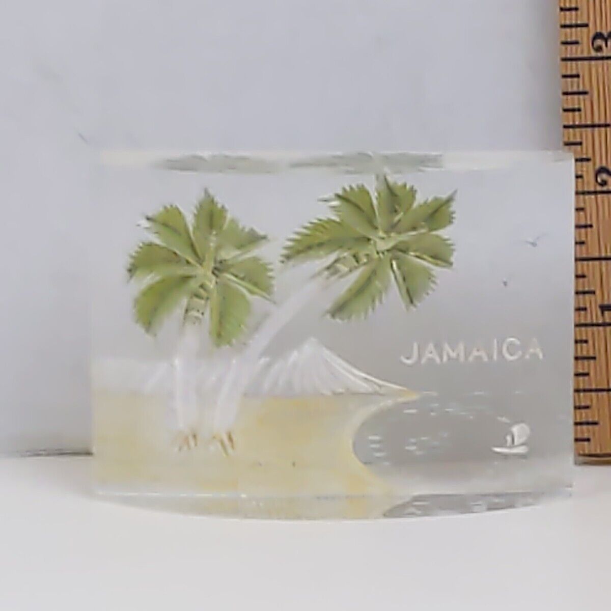 Jamaica Acrylic Art Paperweights Souvenir Palm Tree Beach Home Office Decor