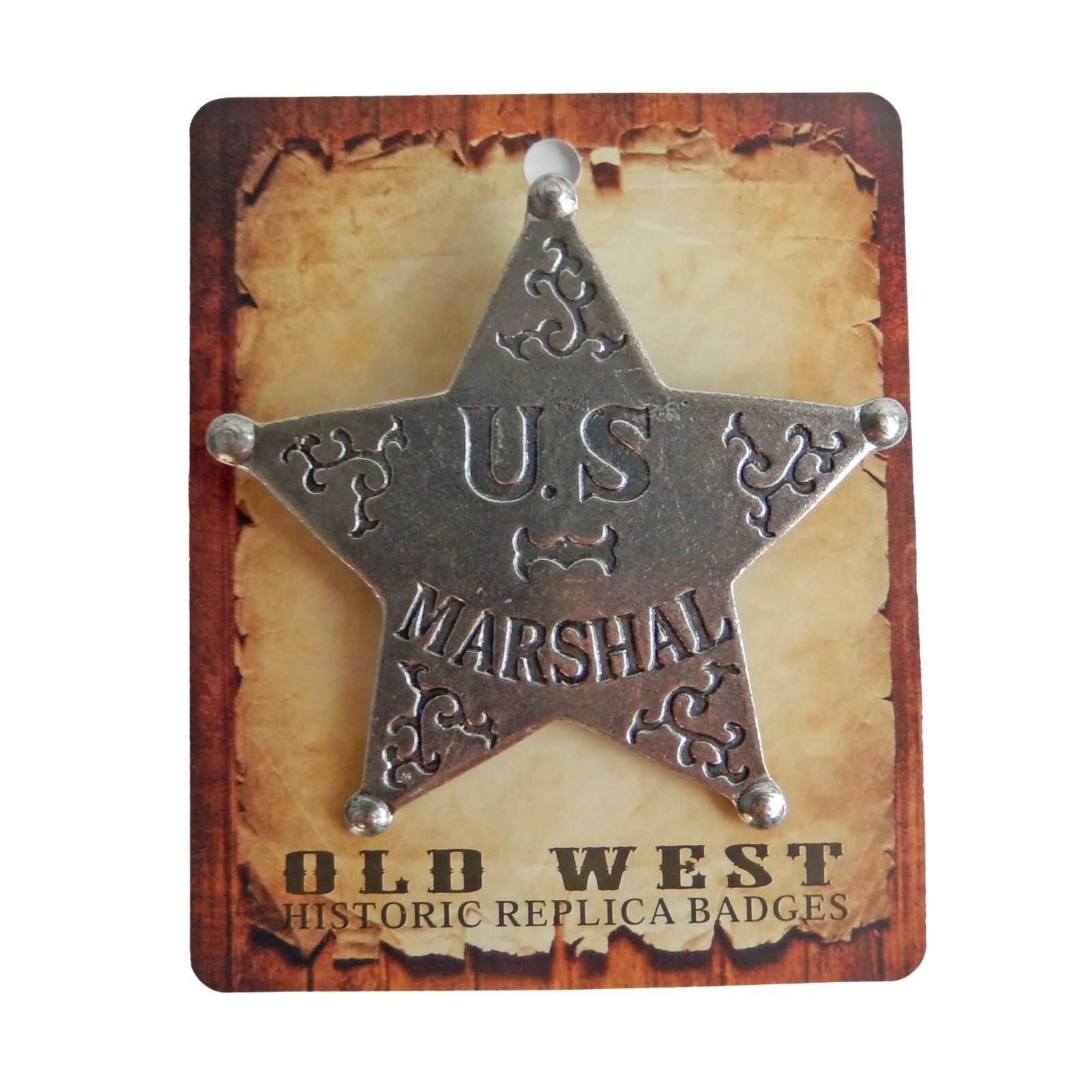 US Marshal Badge Old West Replica Antique Silver 5 Pointed Star Made in USA US Marshal Badge Old West Replica Antique Silver 5 Pointed Star Made in USA