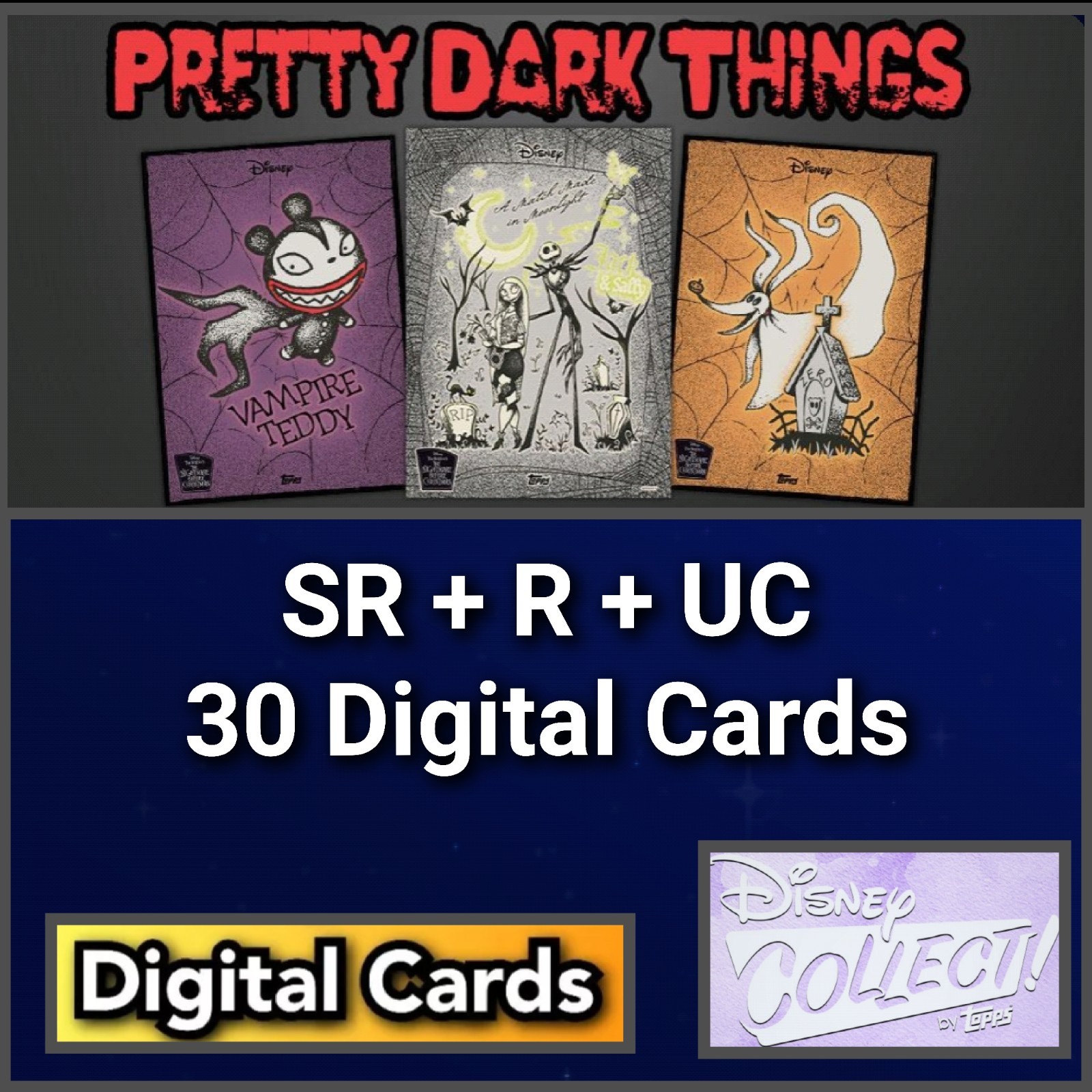 Topps Disney Collect Pretty Dark Things SR+R+UC 30 Cards
