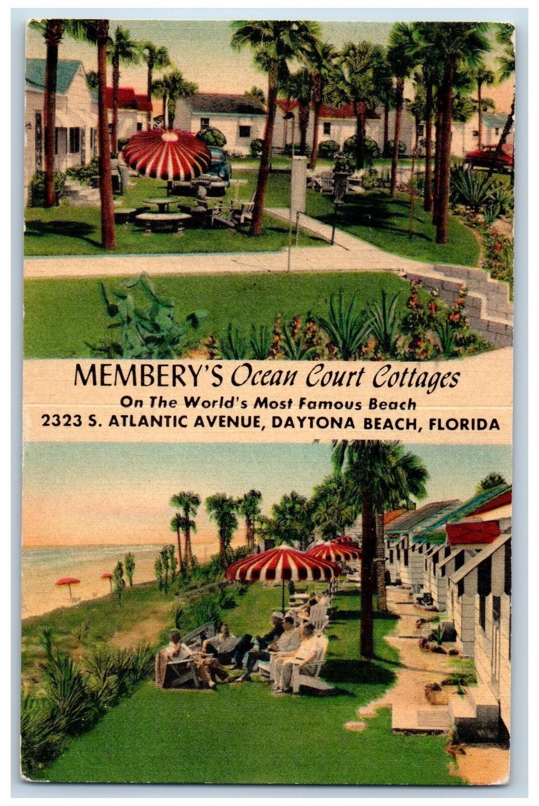 1951 Membery\'s Ocean Court Cottages Multiview Daytona Beach Florida FL Postcard