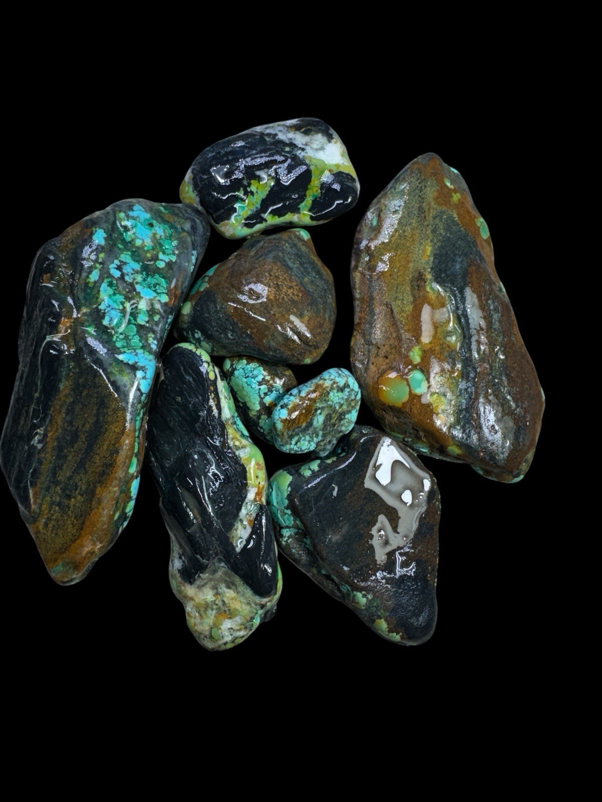 Stabilized Hubei turquoise. Poly Chrome spiderwebs One Pound