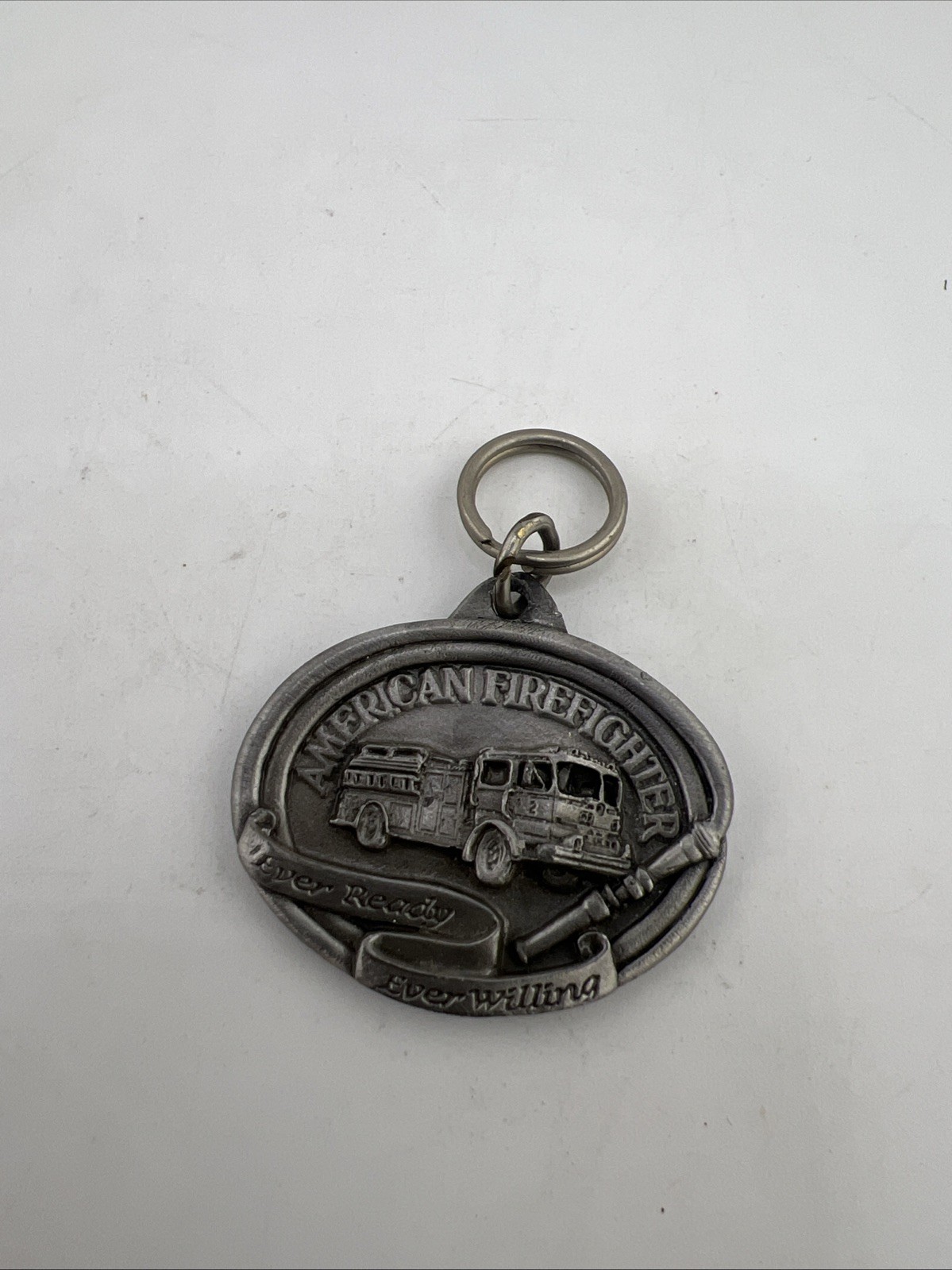 Vintage Siskiyou 85 American Firefighter Ever Ready Ever Willing Pewter Keyring