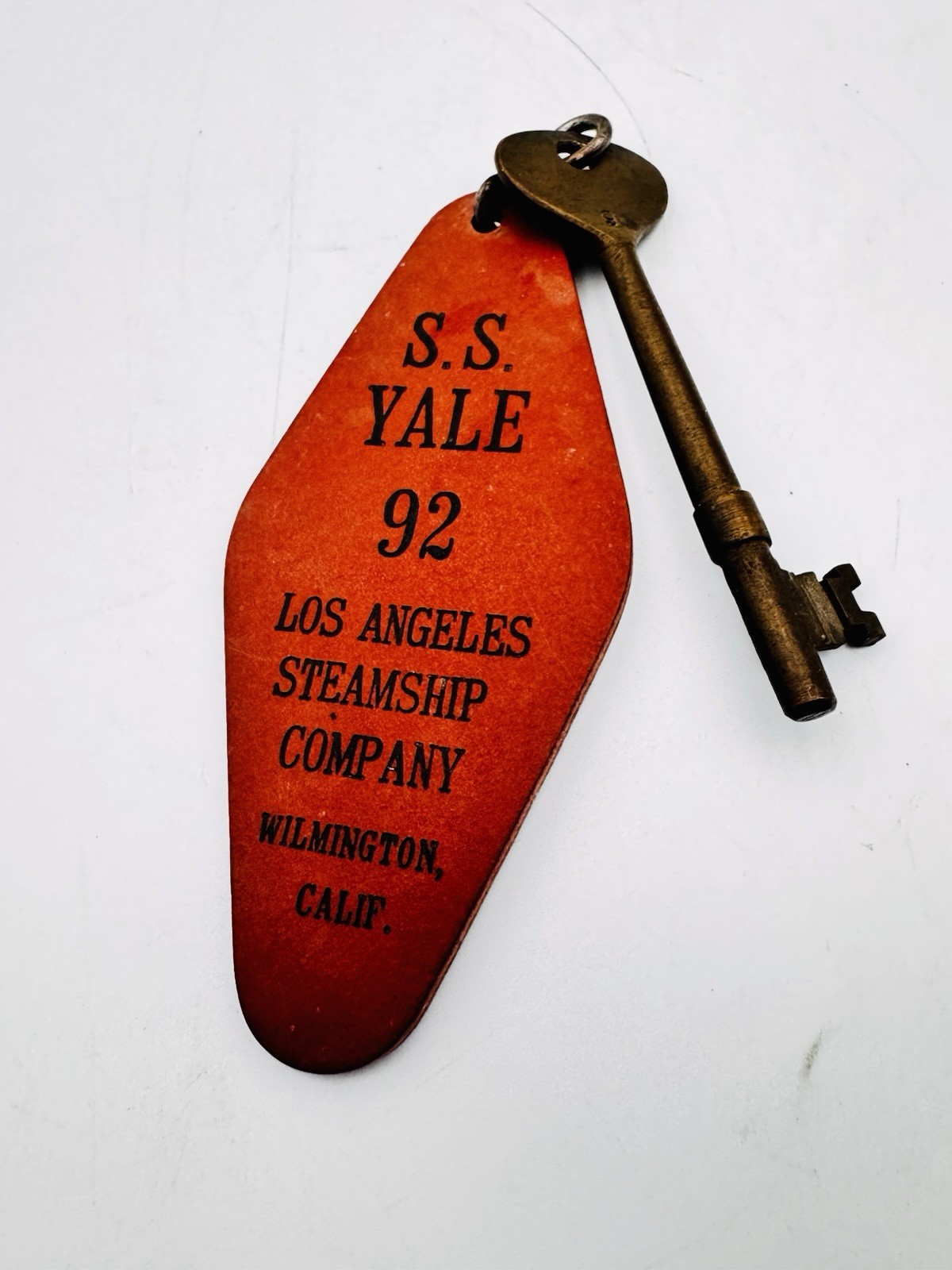 Vtg S.S. YALE Stateroom Key & Leather Fob 92 Los Angeles Steamship Co Wilmington