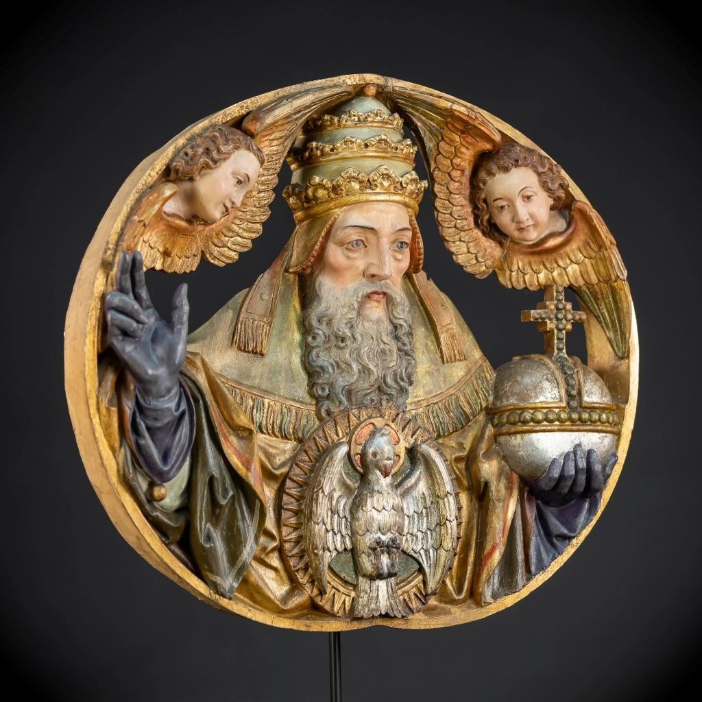 God the Father w Holy Spirit and Angels Wood Church Baroque Sculpture 17.3\