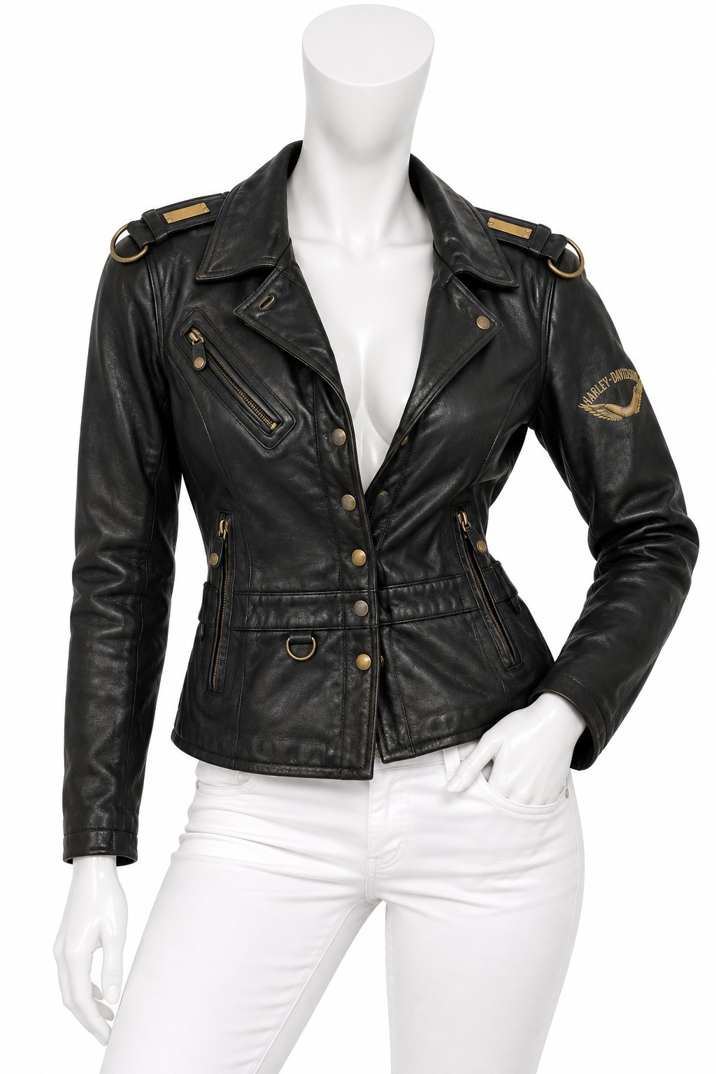 Harley-Davidson Women’s Genuine Leather Motorcycle Jacket Black Size M – America