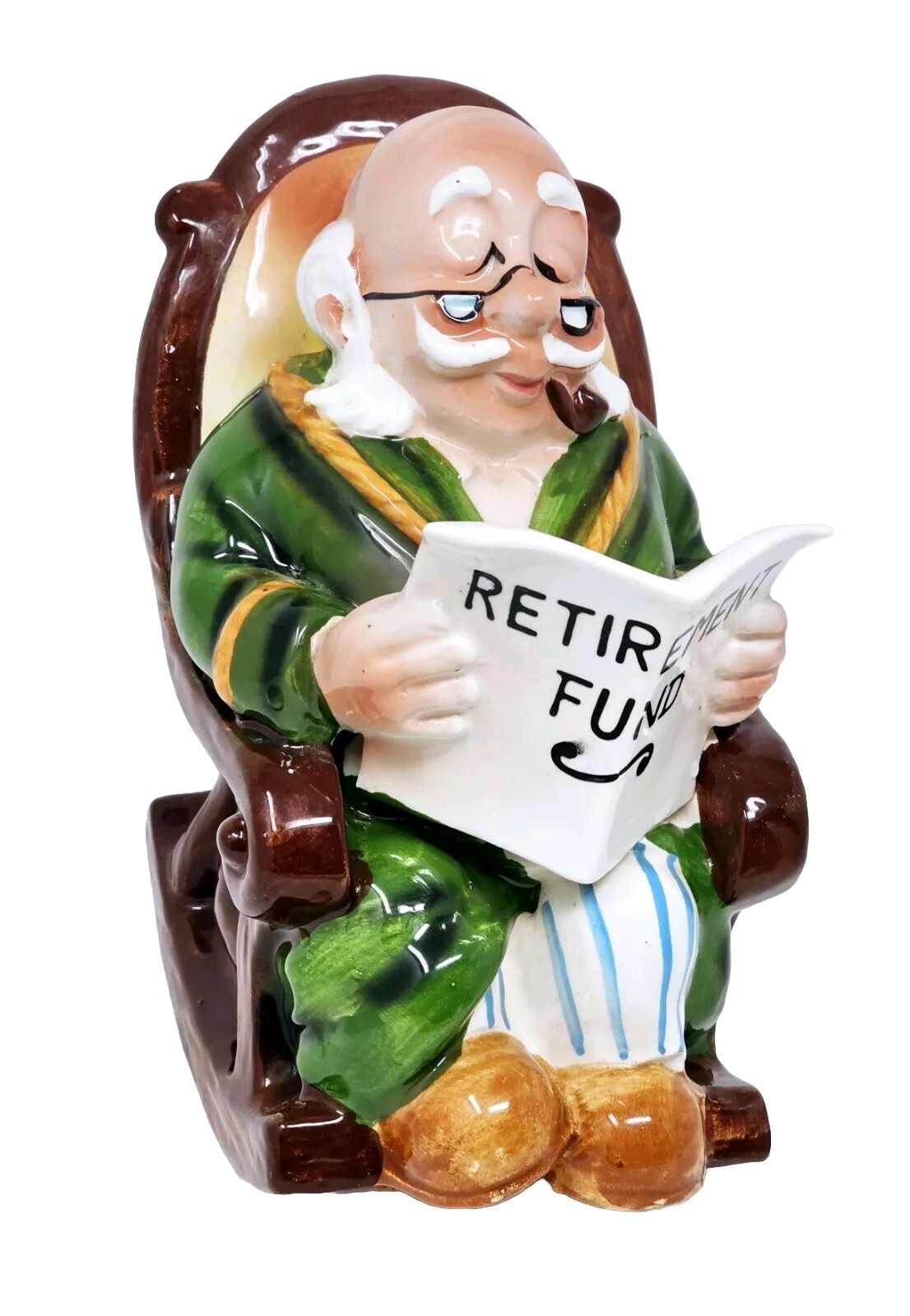 Fenton Old Man Rocking Chair Retirement Fund Piggy Bank Handpainted Japan #4266