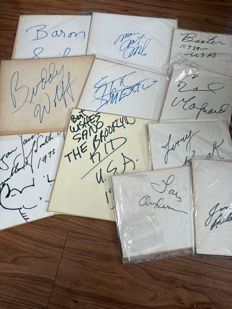 Vintage Japanese Pro Wrestling Autograph Set of 11 with Photos, Showa Era
