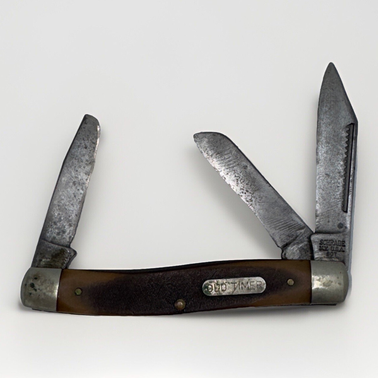 Vintage Schrade Old Timer 3 Blade 80T Pocket Knife Wood Handle 60s 70s