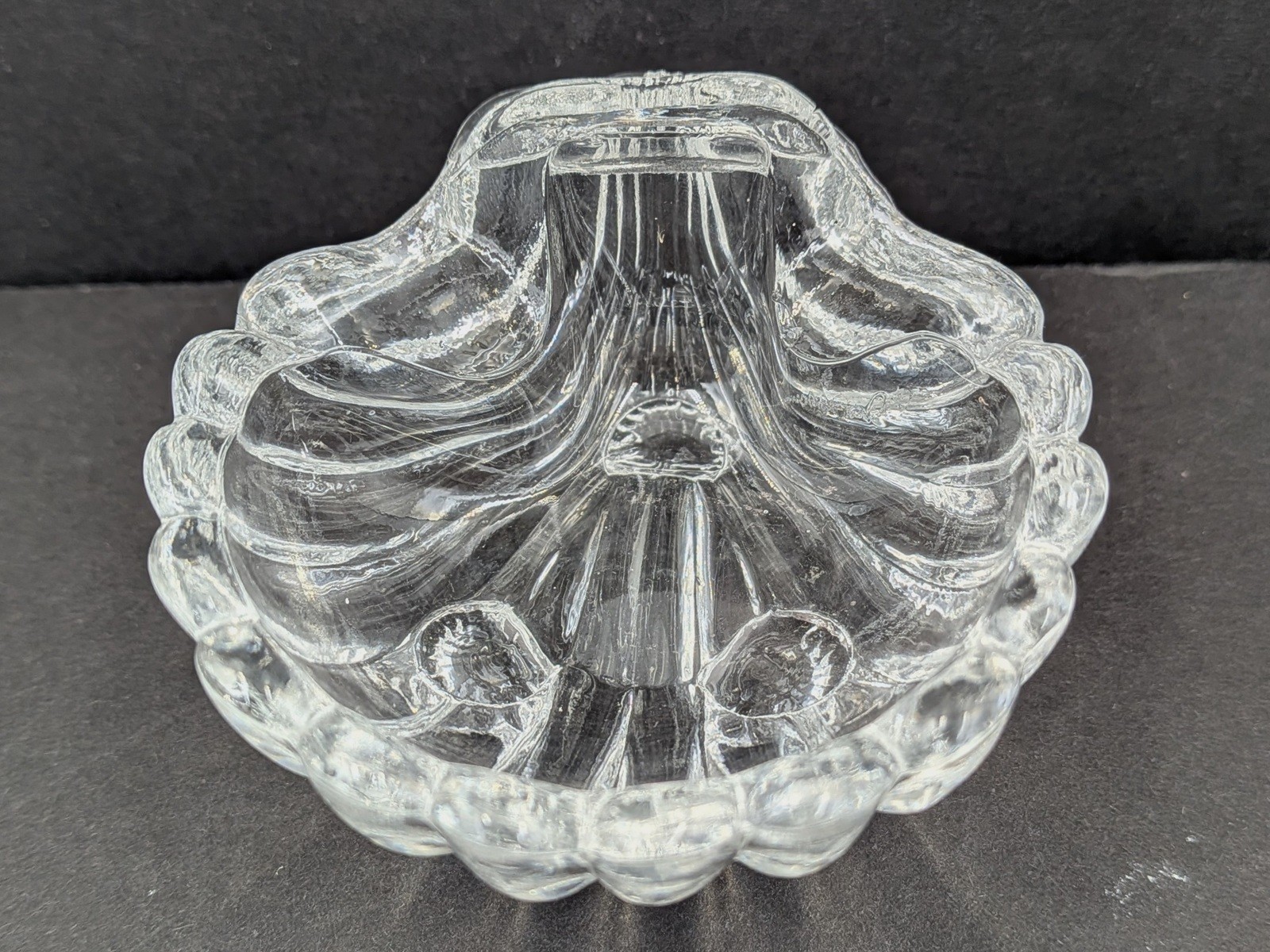 Cambridge Caprice Clear Glass Sea Shell OPEN SALT CELLAR / Place Card Holder