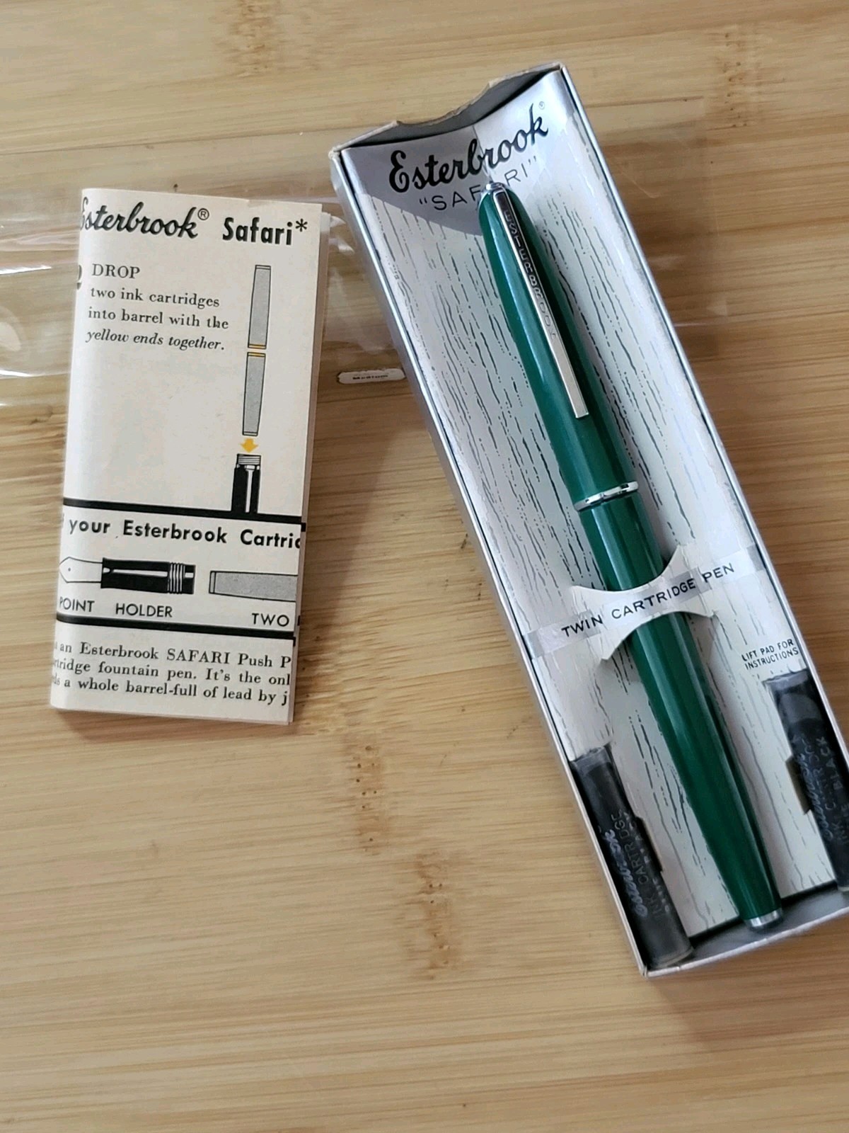 IOB 1950s Green Esterbrook Safari Twin Cartridge Fountain Pen 2668 Nib Made USA
