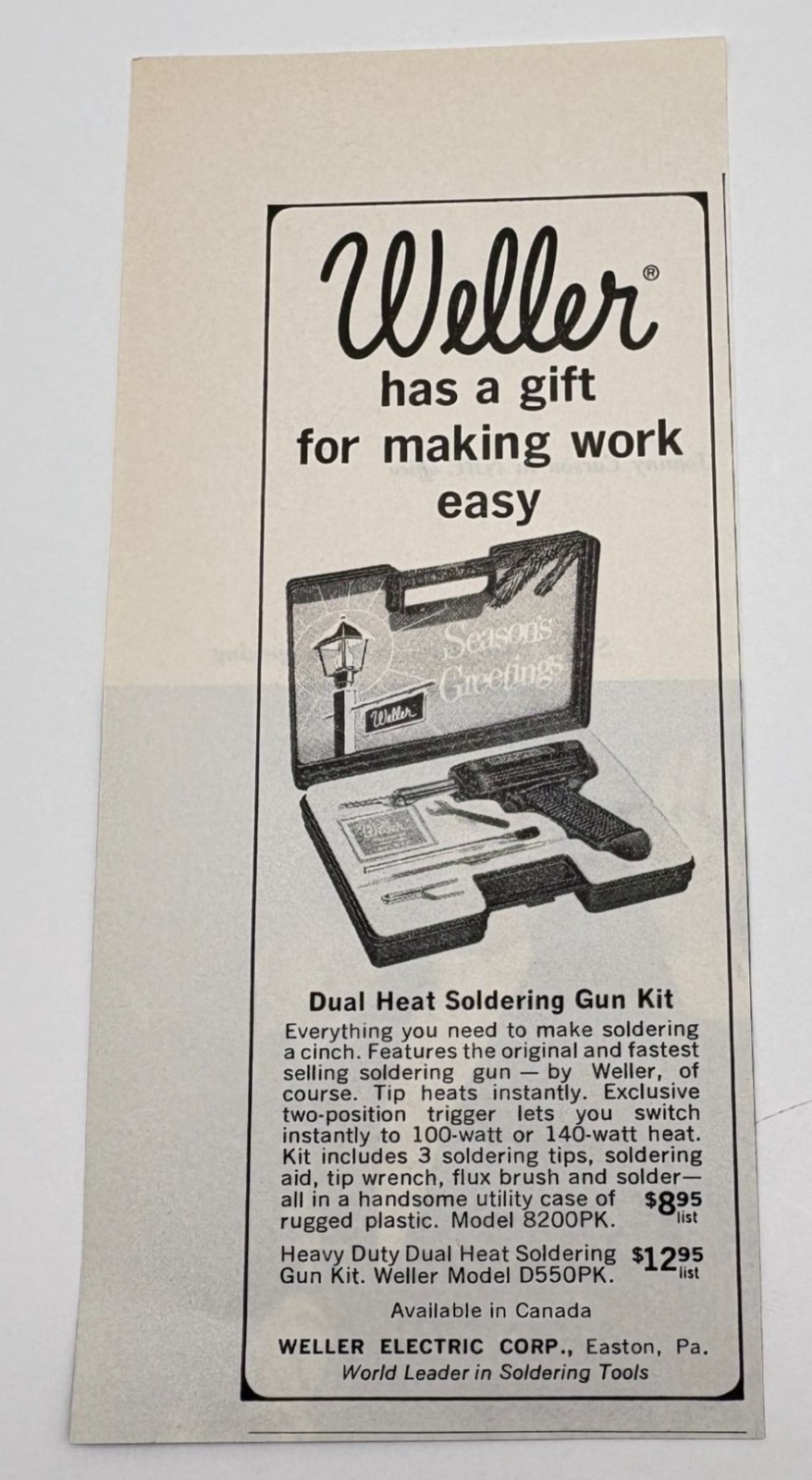Weller Electric Dual Heat Soldering Gun Kit Vintage Print Ad 60s Tools Easton PA Weller Electric Dual Heat Soldering Gun Kit Vintage Print Ad 60s Tools Easton PA