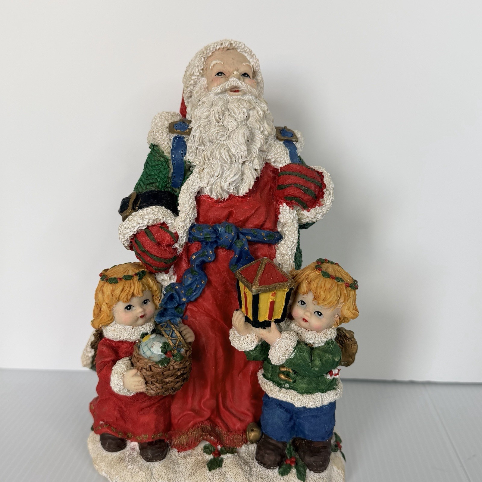 Holiday Time Vintage Santa Centerpiece Santa Claus With 2 Kids Figurine