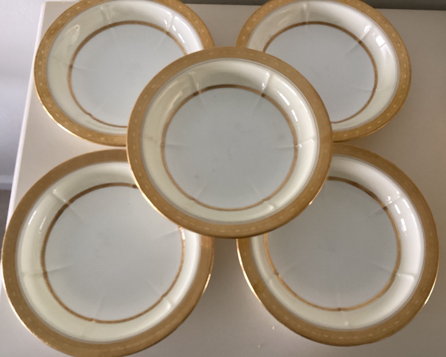 Vtg Minton Tiffany & Co New York Set 5 Double Gold Rim Edge Bowls England Vtg Minton Tiffany & Co New York Set 5 Double Gold Rim Edge Bowls England