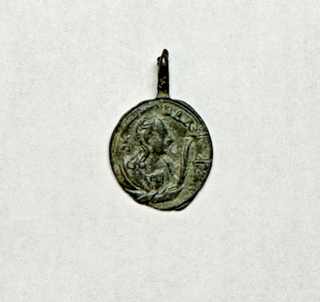Antique 17thC European Bronze Devotional Medal - S. MARIA Virgin Mary - 22mm