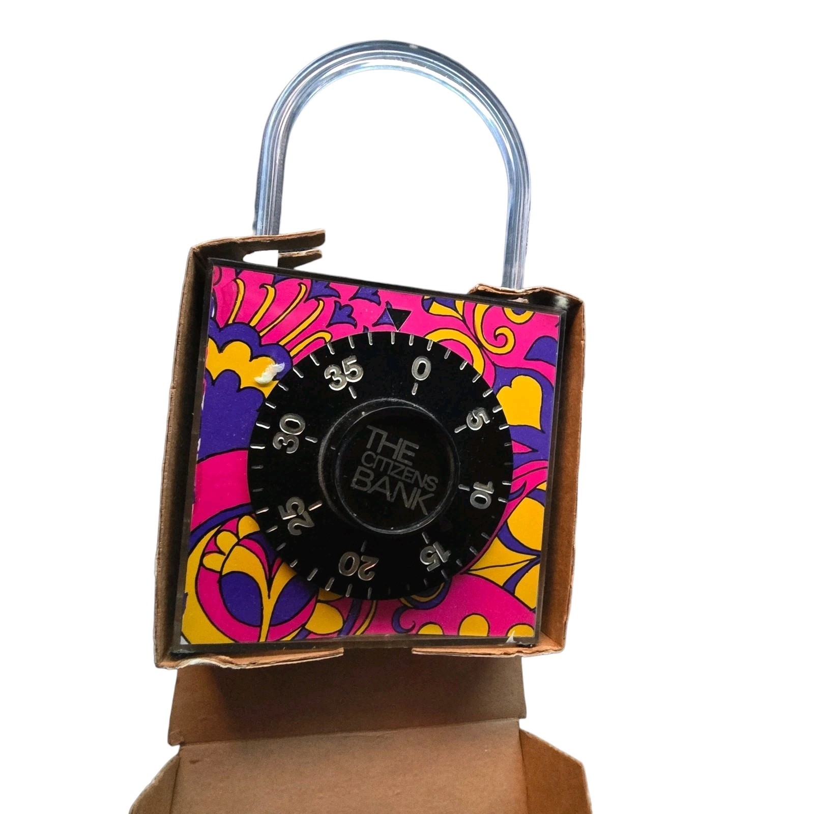 Vintage 1960s/70s Padlock Bank Huron Products Co. Citizens Bank with Box & Combo