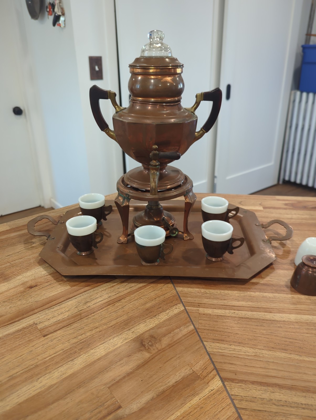 Antique 1914 Copper Bakelite Manning Bowman & Co. Percolator Coffee Pot Set