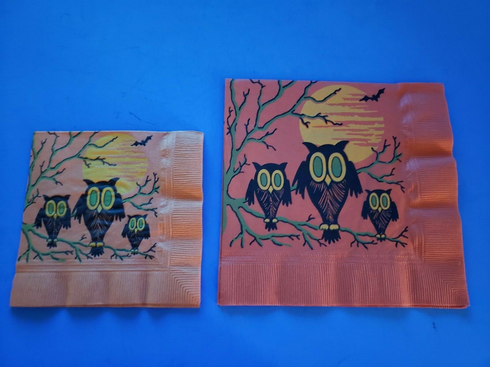VINTAGE REED'S REMBRANDT HALLOWEEN LUNCH & DINNER NAPKIN SET SUNSET W/BIG OWLS 