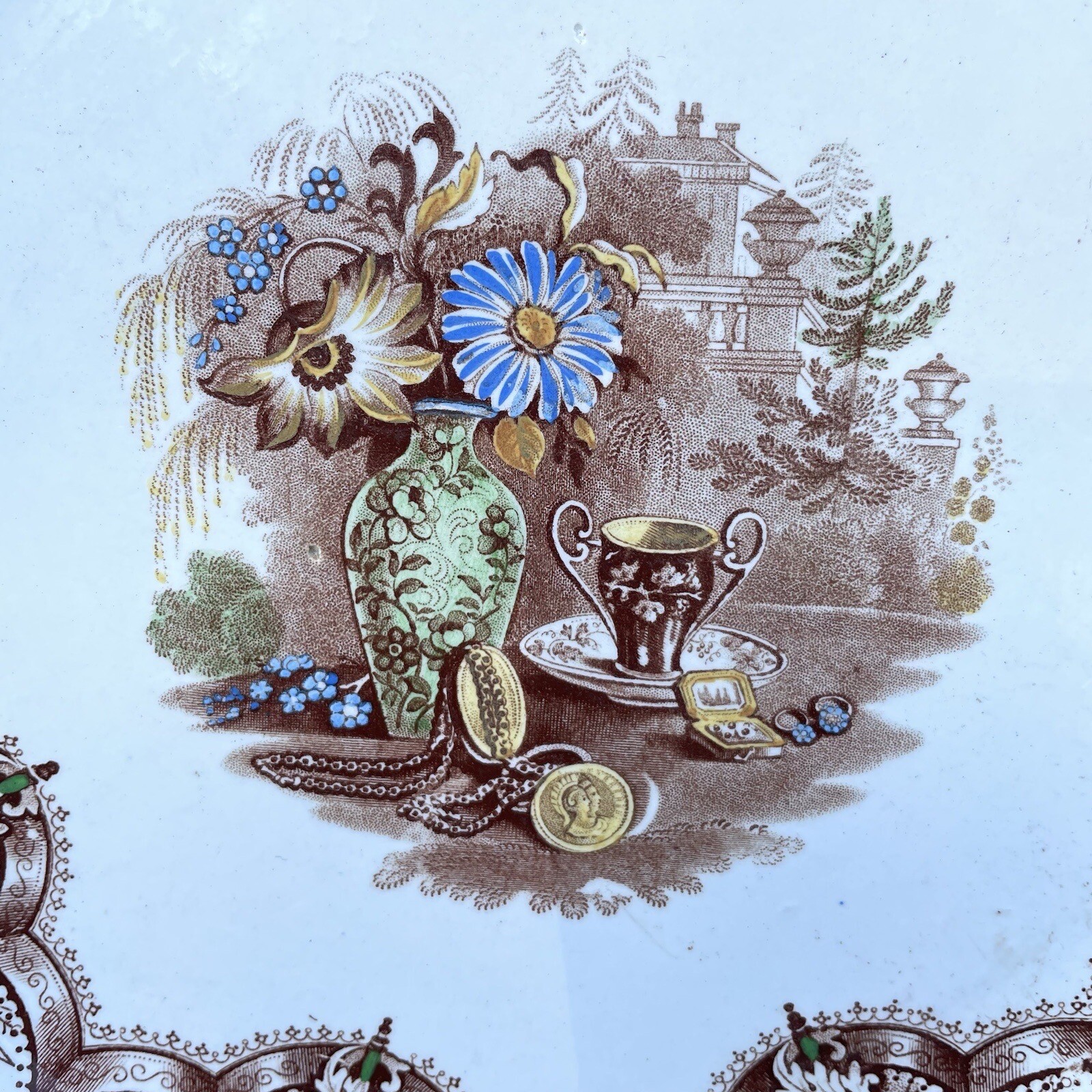 RARE Antique EJ Antique Transferware The Cabinet Victorian Pottery Plate