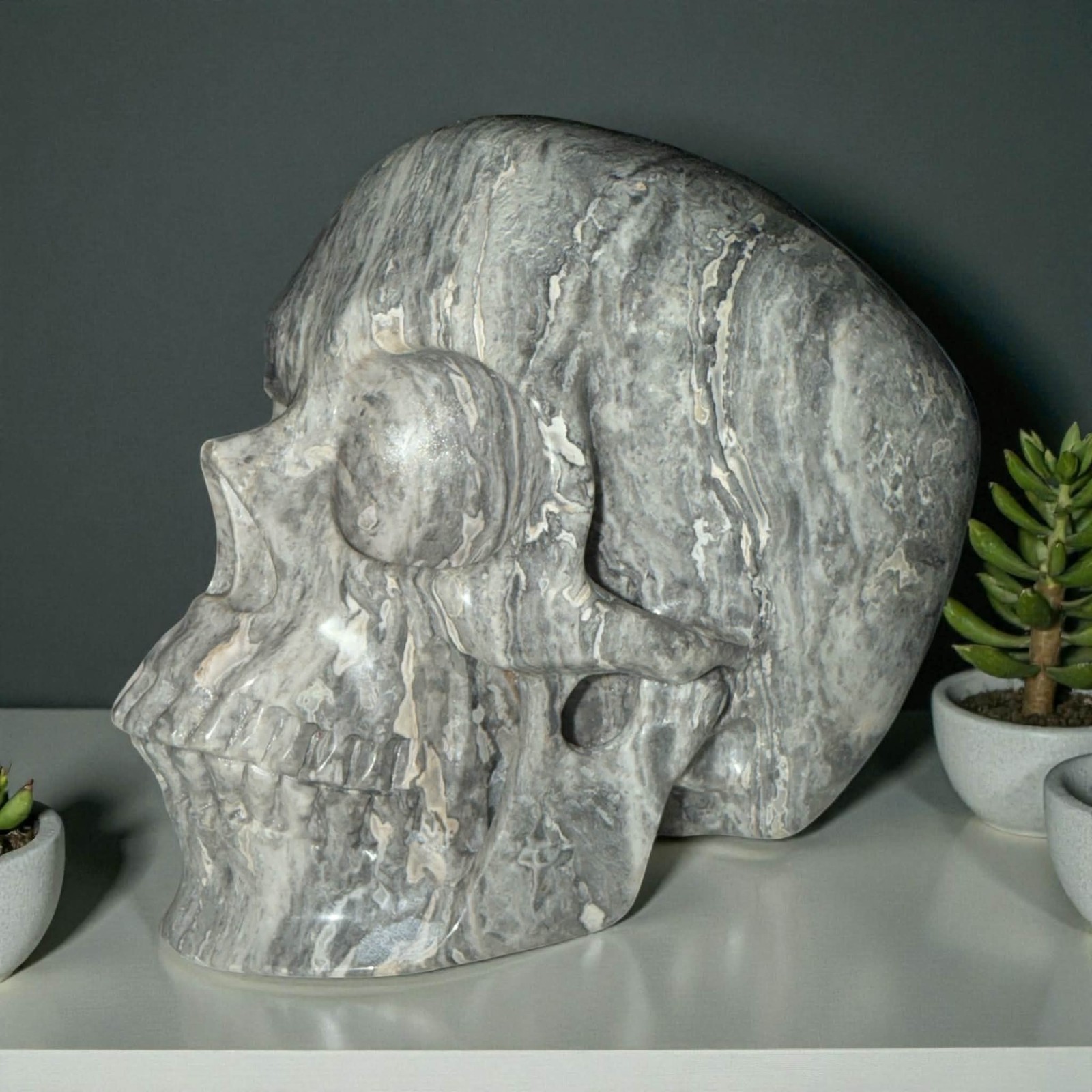 Grey Jasper Skull – Hand-Carved Crystal