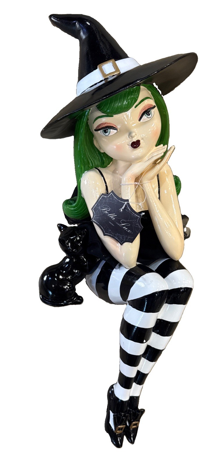 Bella Lux Viral Halloween 24” Green Hair Witch Black Cat Shelf Sitter NWT