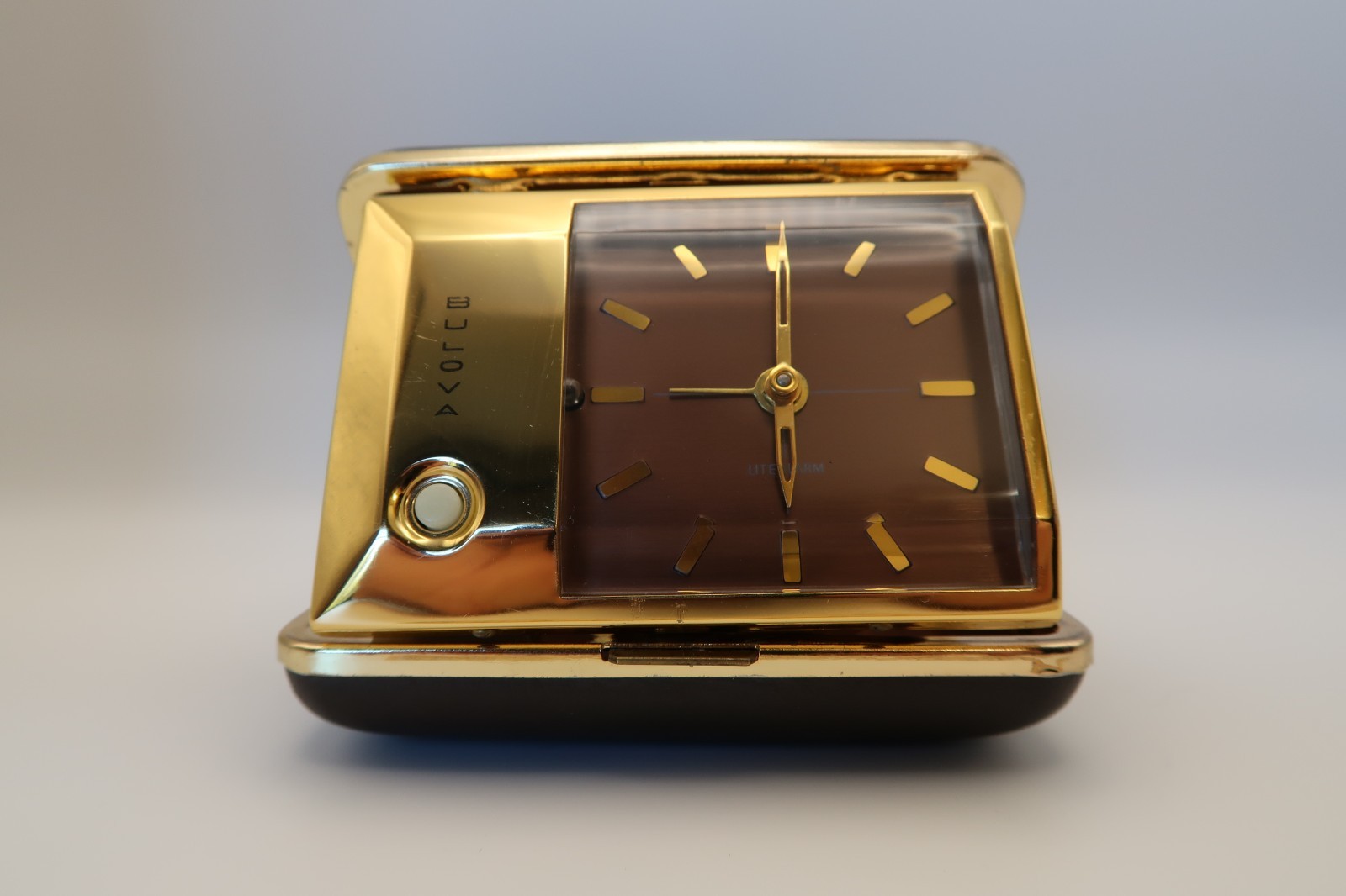 Antique Vintage Bulova Japan Travel Mechanical Alarm Clock With Light - Working