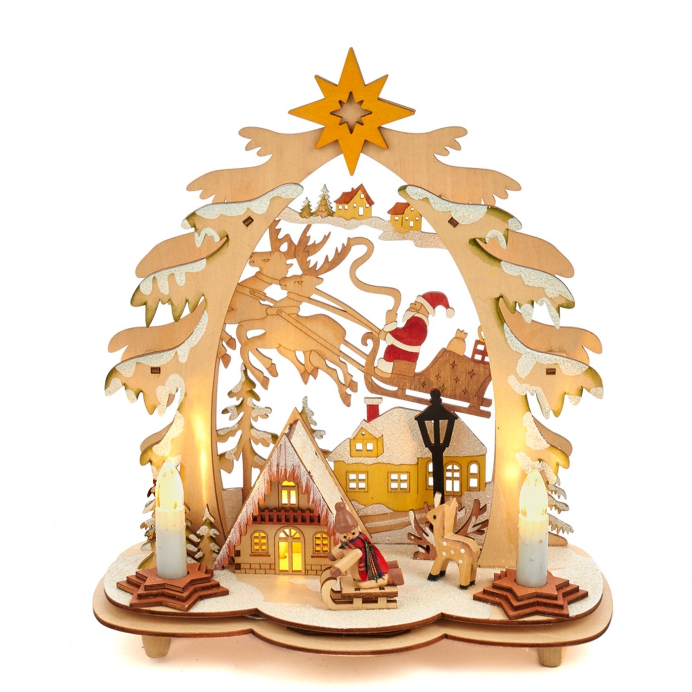 New Kurt Adler Light-Up LED Wooden Village With Santa Battery-Operated H6319 MIB
