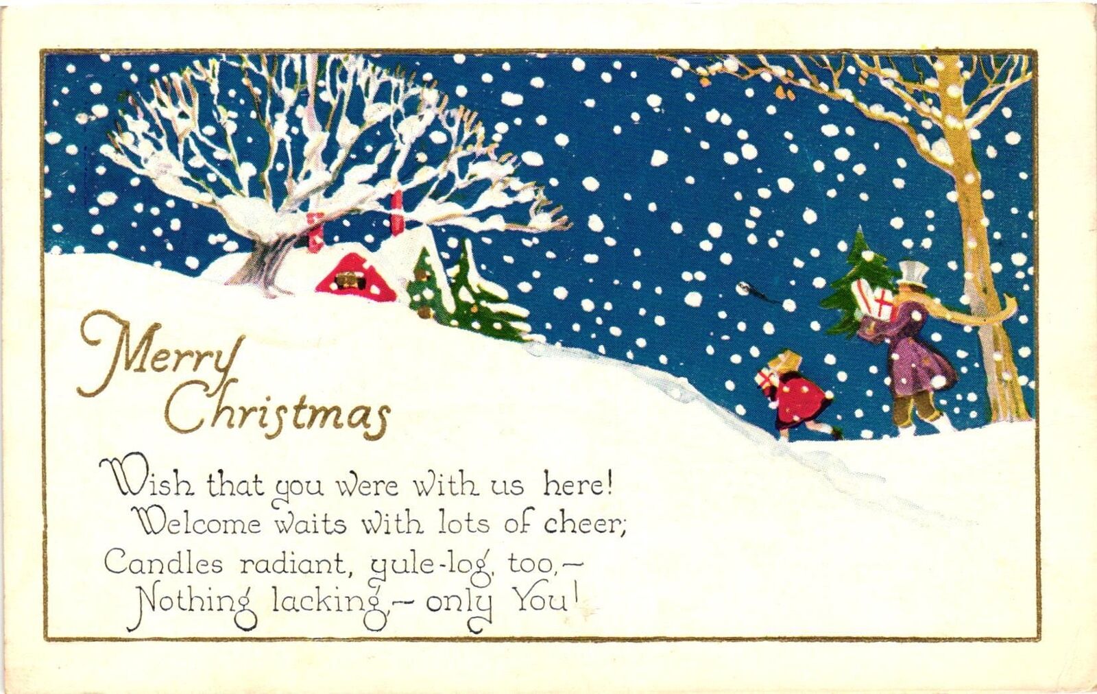 Vintage Postcard- MERRY CHRISTMAS, WISH THAT YOU WERE WITH  Posted 1910 Embossed
