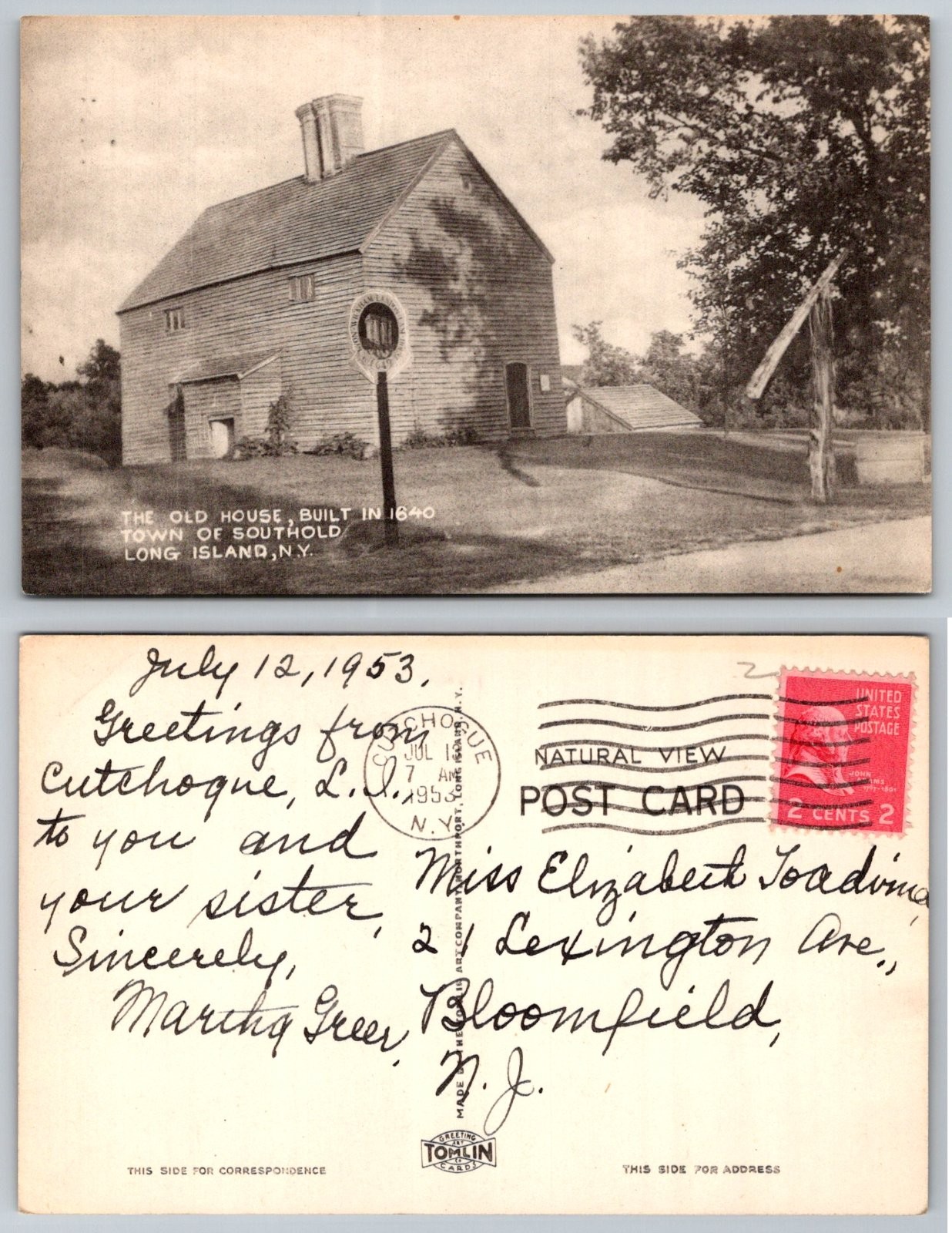 The Old House Southold Long Island New York Tomlin Art Company Postcard