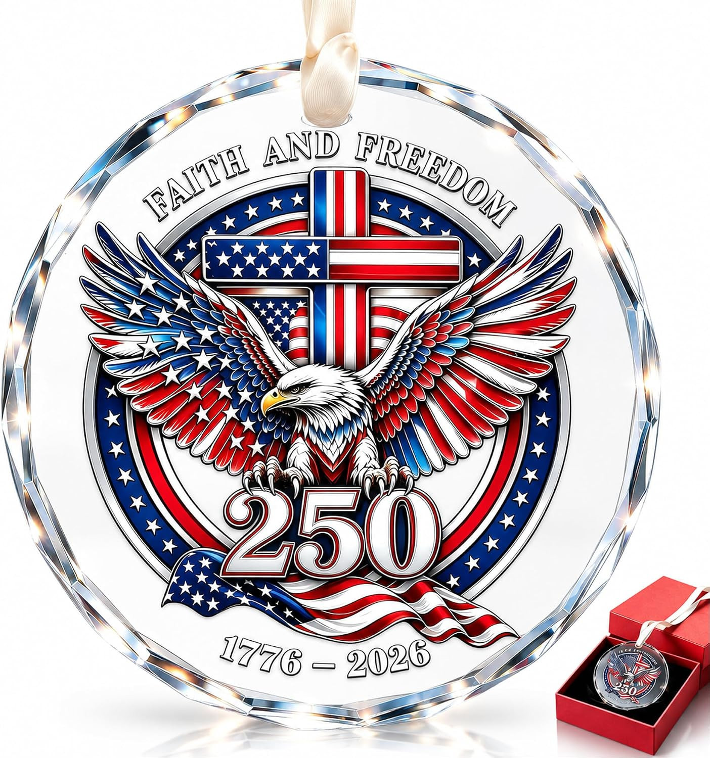 USA 250th Anniversary Christmas Ornament Crystal Patriotic Holiday Tree Decor US