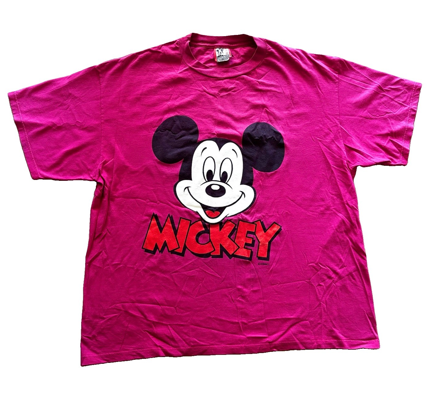 Vtg 90s Disney Designs Big Mickey Mouse Graphic T Shirt OSFA Pink Made USA RARE