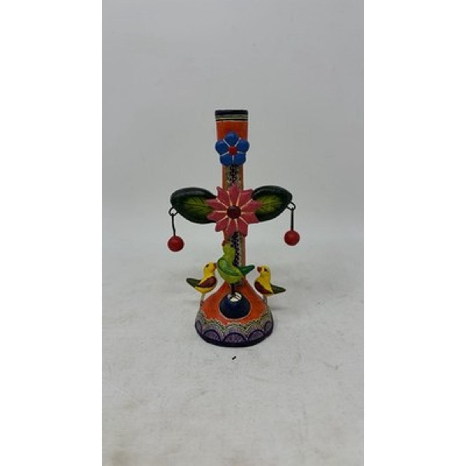 Vintage Mexican Folk Art Tree Of Life Candle Holder Pottery Ceramics Collectible