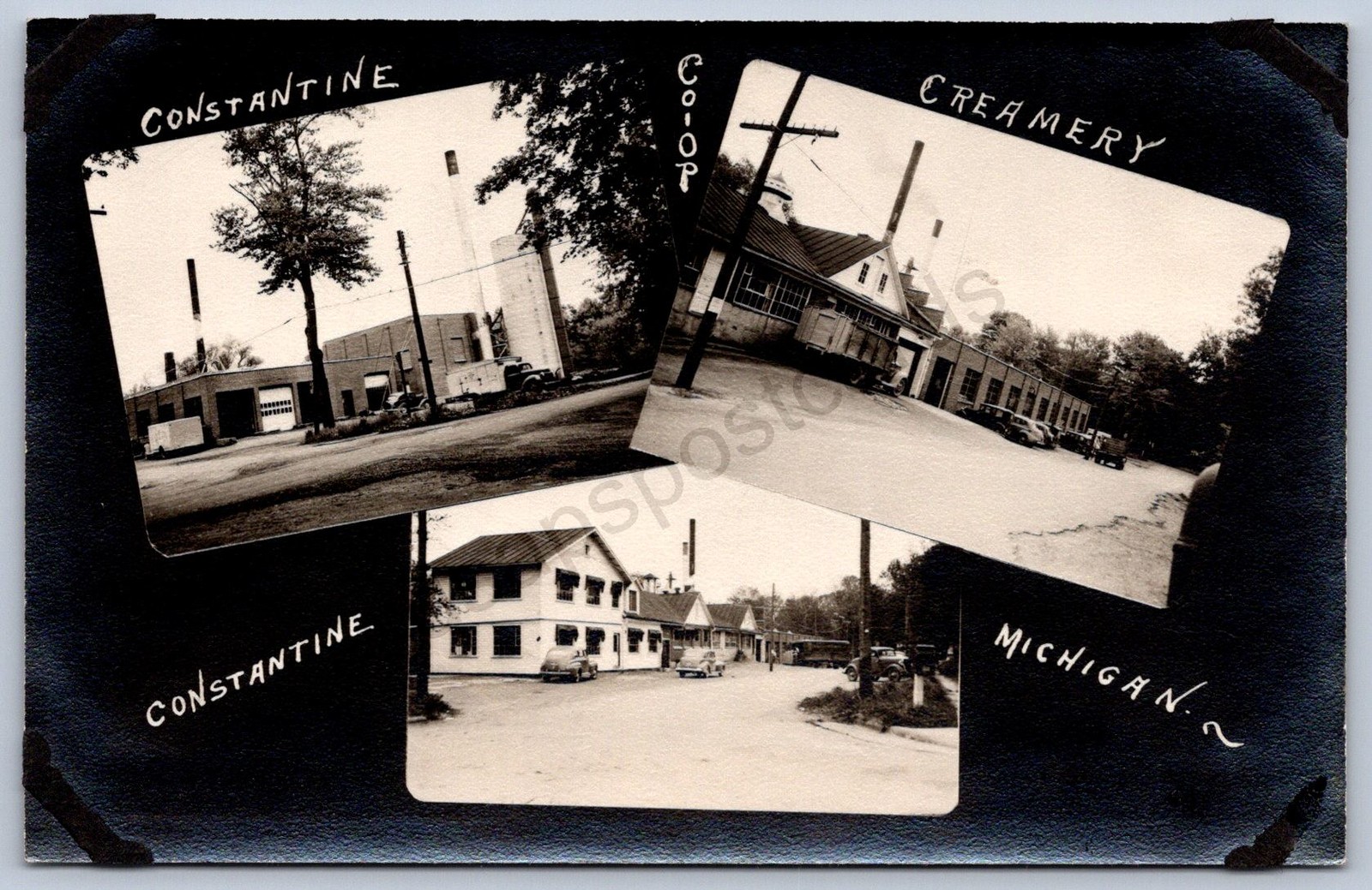 K26/ Constantine Michigan RPPC Postcard c1940 3View Creamery 59